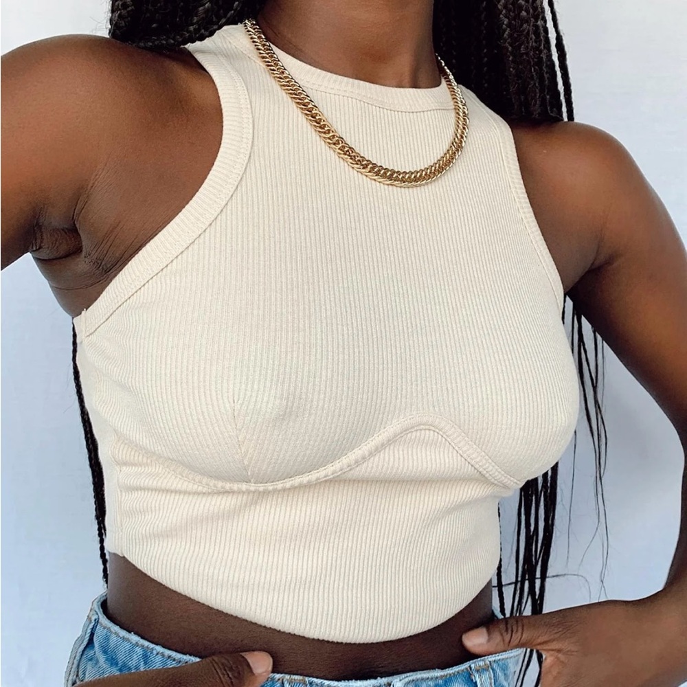 Princess Polly Beige Ribbed Tank Top